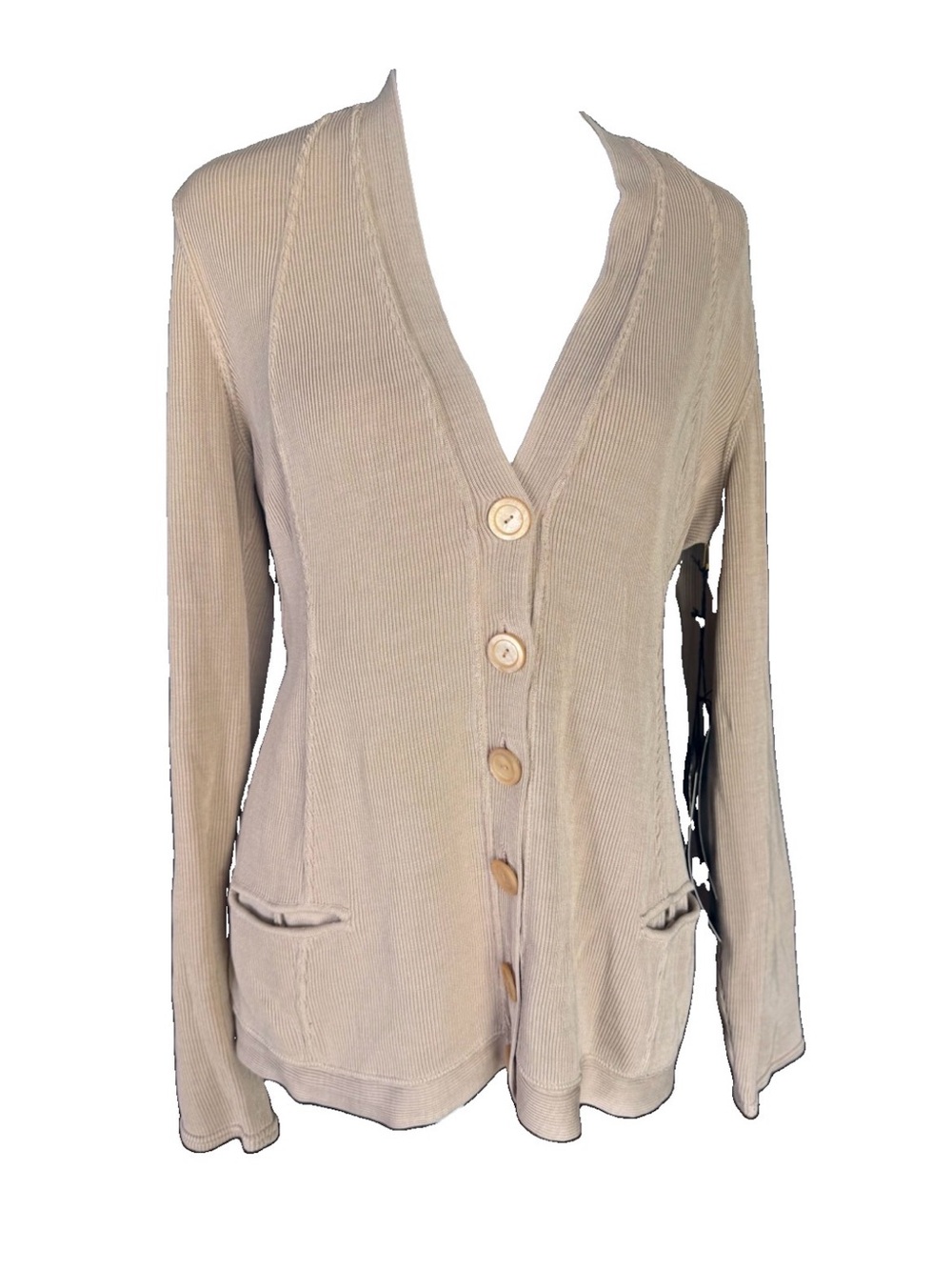 Donna Karan Taupe Button-Front V-Neck Cardigan